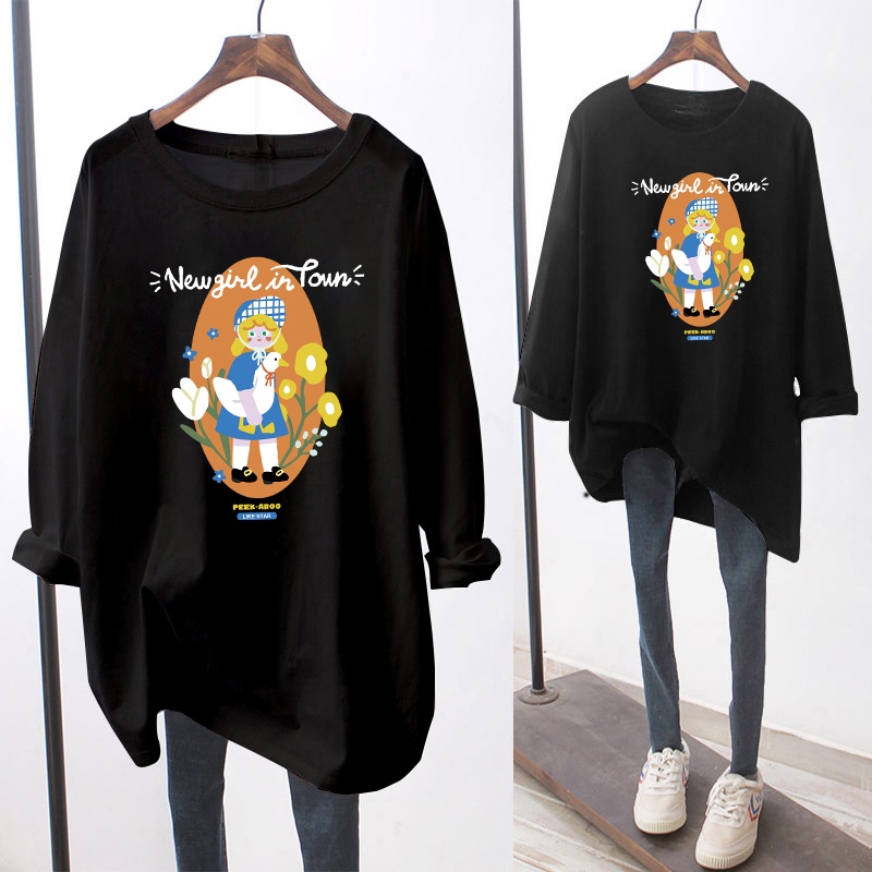 NRVP Áo Thun Nữ Dài Tay Cổ Tròn Thời Trang Hàn