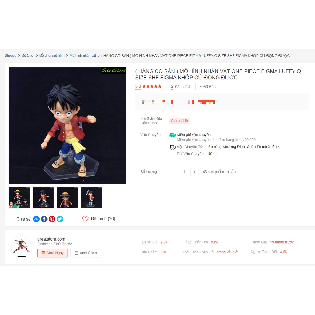 MÔ HÌNH NHÂN VẬT ONE PIECE FIGMA LUFFY Q SIZE SHF FIGMA KHỚP CỬ ĐỘNG ĐƯỢC
