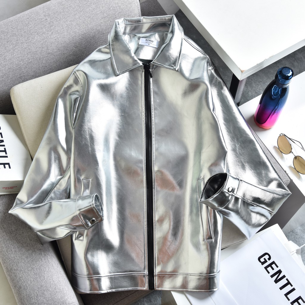 Áo khoác nam ROWAY chất da PU nhập khẩu cao cấp | Áo da jacket bạc