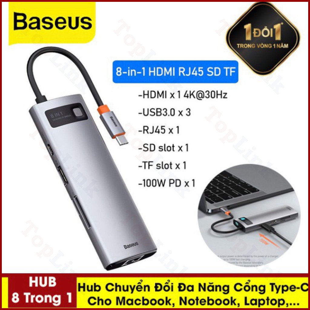 [CHÍNH HÃNG] Hub chuyển đổi đa năng Baseus Type-C - HDMI, USB, RJ45, SD, TF,... dành cho Macbook, Notebook, Laptop