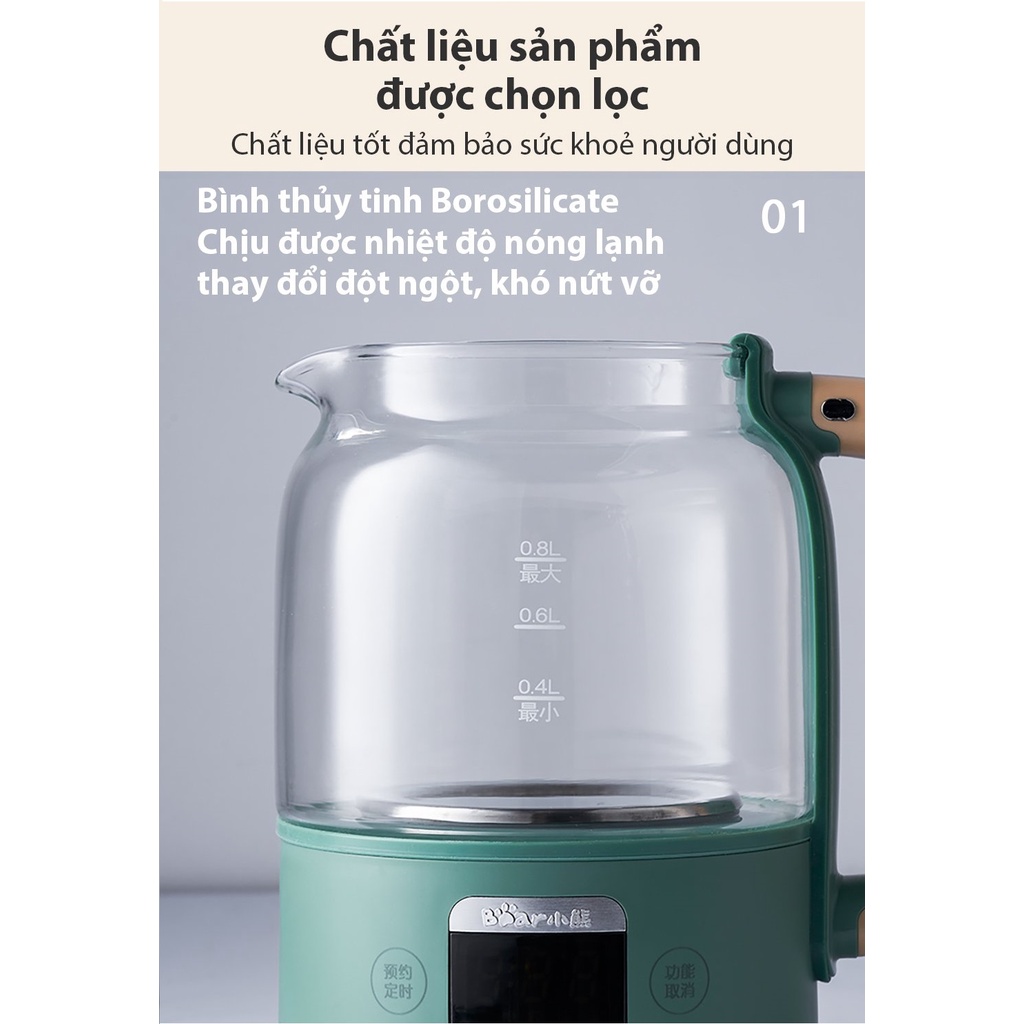 Bình pha trà đa chức năng 800ml Bear YSH-C08T1 - Hàng Chính Hãng