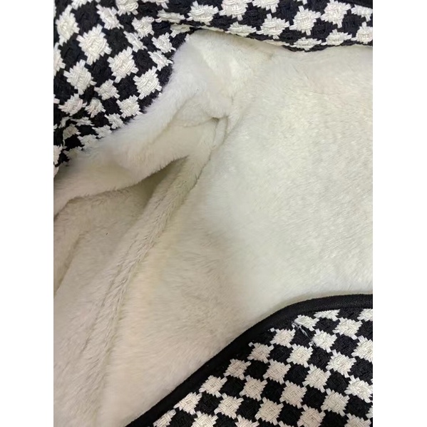 Áo khoác lông cừu mỏng lót nhung họa tiết kẻ caro phong cách Hàn Quốc cho nữ