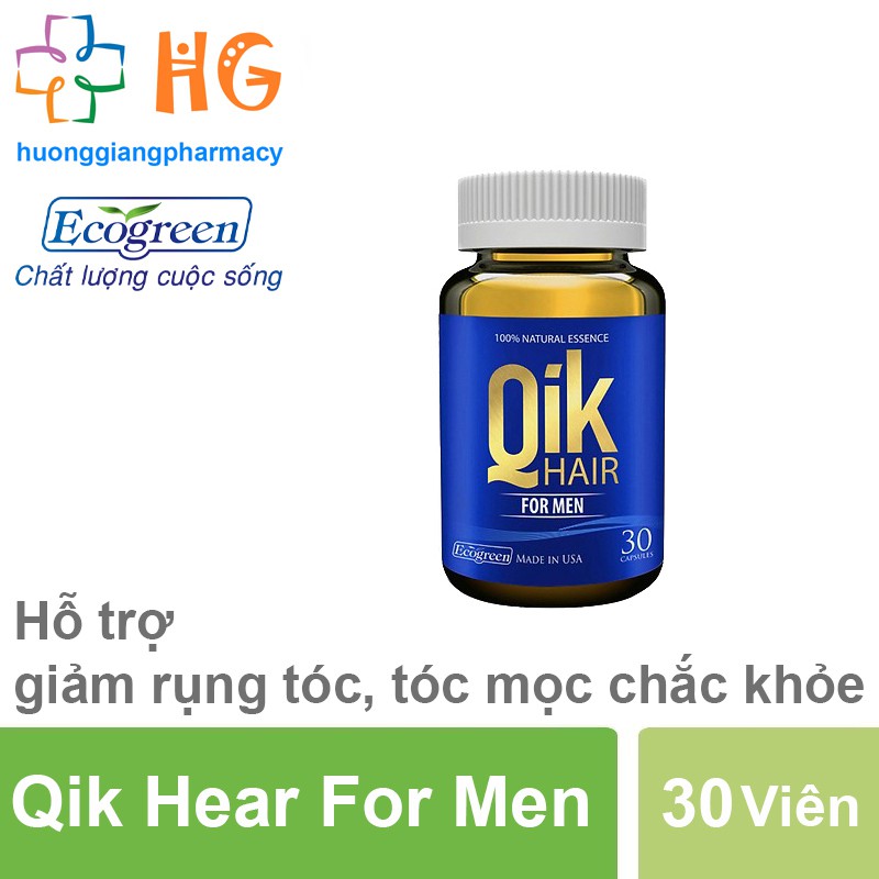 QIK HAIR - Cải thiện tình trạng rụng tóc cho cả nam và nữ, Ngăn ngừa tình trạng rụng tóc, hói đầu (Lọ 30 viên)