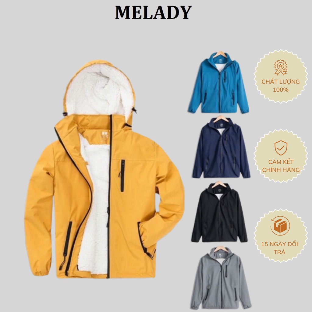 Áo khoác gió nam, nữ lót lông cừu MELADY vải tráng bạc cao cấp chống nước tuyệt đối
