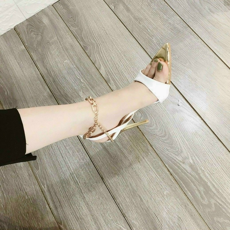 Sandal mũi nhọn quai cắt dây xích cổ khoá gót 9p (cao cấp)