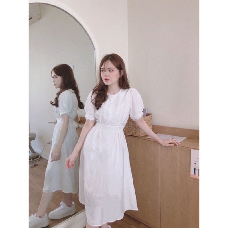 Đầm trắng Julie House tay bồng buộc nơ eo siêu xinh