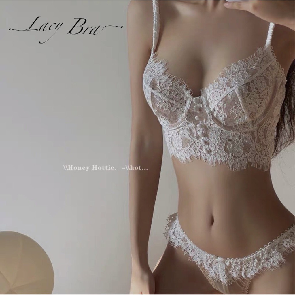 Bộ Bralette Có Gọng Nâng Ngực Cúc Giữa Ren Mềm Sexy Phối Quần Lọt Khe Lacy Bra - B08 | BigBuy360 - bigbuy360.vn