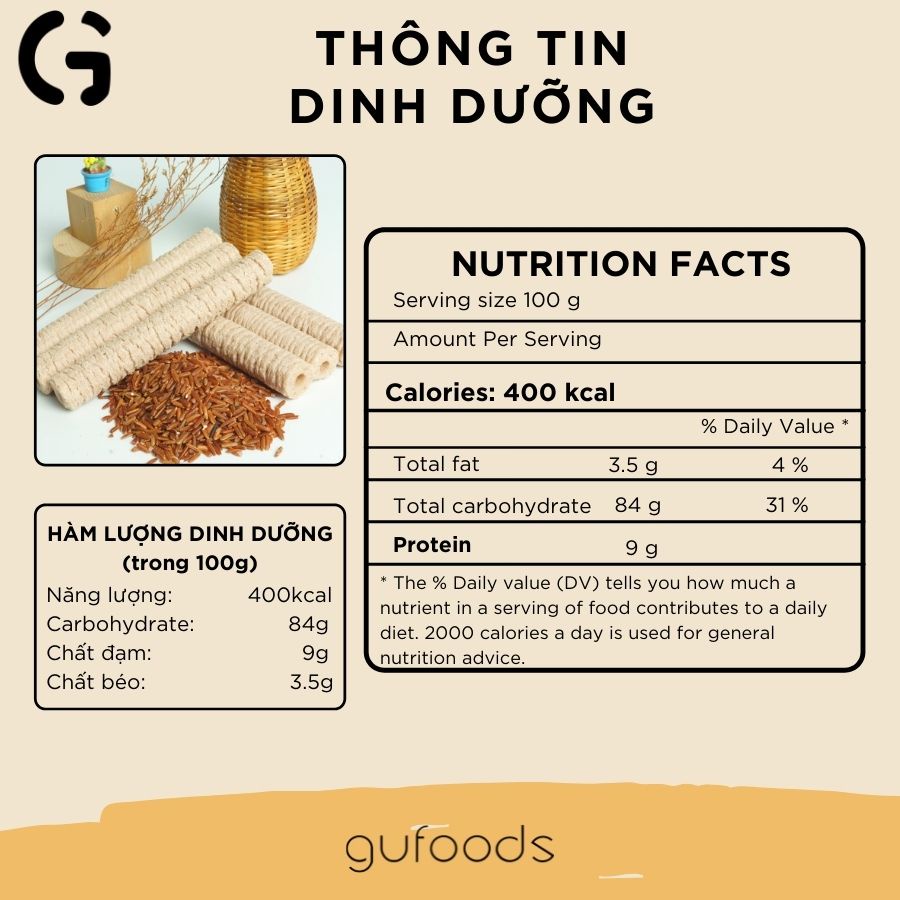 Combo 2 bánh ống gạo lứt GUfoods  - Ăn kiêng, Thực dưỡng, Thuần tự nhiên