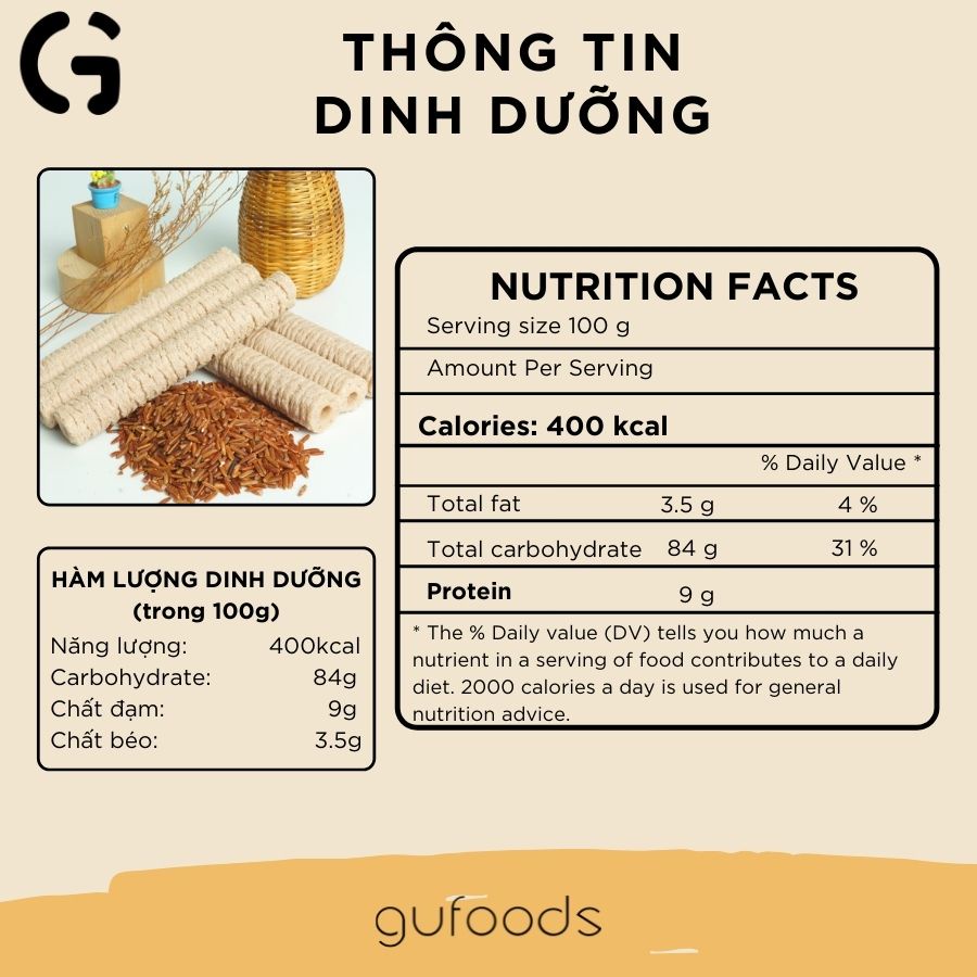 Combo 2 bánh ống gạo lứt GUfoods (Vị đậu đỏ hạt sen/Vị mè) - Ăn kiêng, Thực dưỡng, Thuần tự nhiên