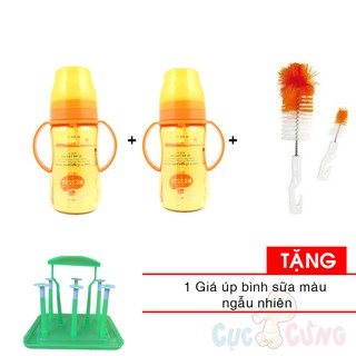 2 Bình sữa Wesser Nano Silver 260ml cổ rông có ống hút + cọ rửa bình sữa Tặng 1 giá úp bình sữa