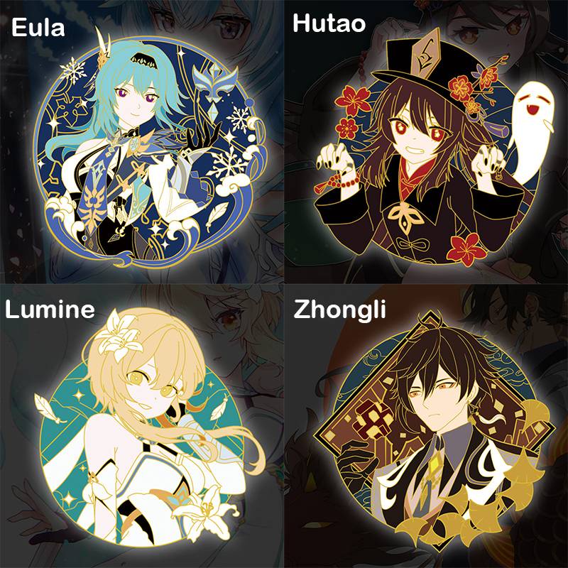 Huy Hiệu Cài Áo Bằng Kim Loại Hình Anime Eula Lumine Zhongli Hutao
