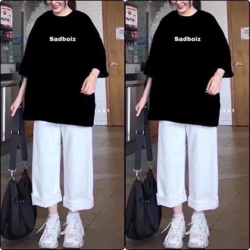 Bộ Áo Thun Sadboiz Quần Kaki Nữ🌸Set áo phông tay lỡ kèm quần cá tính