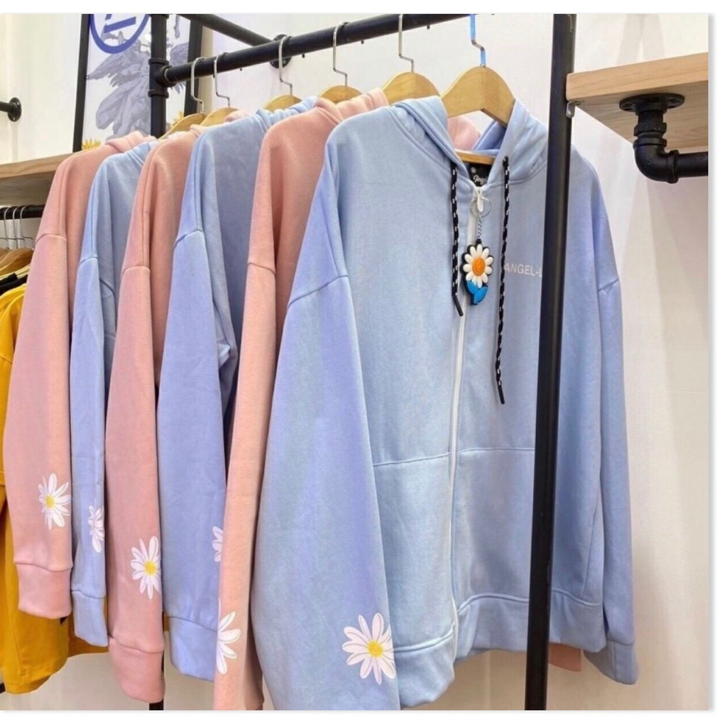 ÁO HOODIE NỮ FOM RỘNG HỌA TIẾT CHỮ A HOA CÚC SÀNH ĐIỆU MỚI