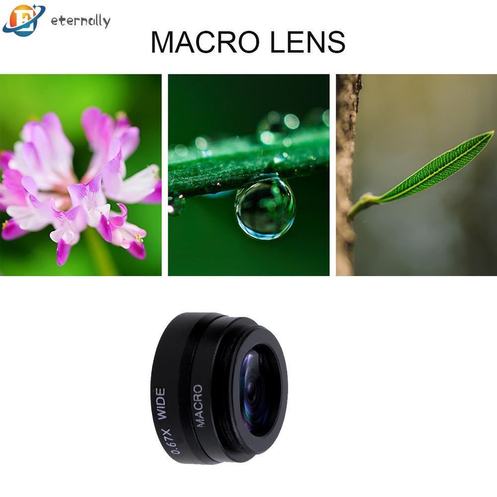 Bộ ống kính camera macro+mắt cá+góc rộng 3 trong 1 cho điện thoại