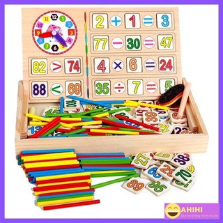 Đồ chơi hộp gỗ toán học,đồ chơi cho bé kèm bảng đồng hồ que tính 100 thẻ số Ahihikids Shop