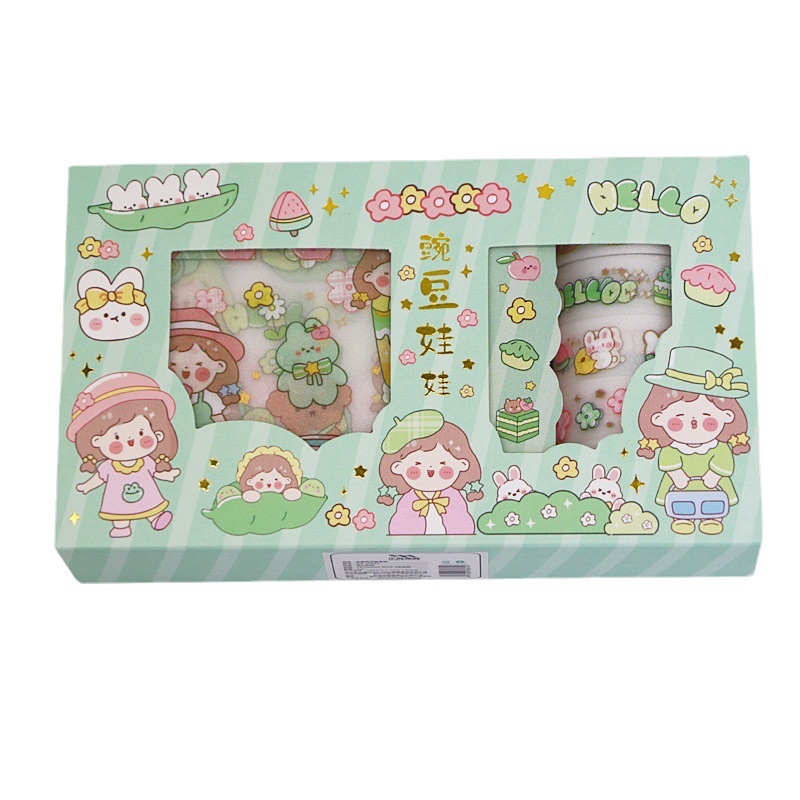 Hộp Set Sticker Hình Dán và Washitape Băng Keo Trang Trí dễ thương ngộ nghĩnh