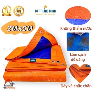Bạt che mưa nắng ngoài trời khổ 3m dài 5m. Bạt xanh cam bền đẹp rẻ. Bạt Thắng Minh
