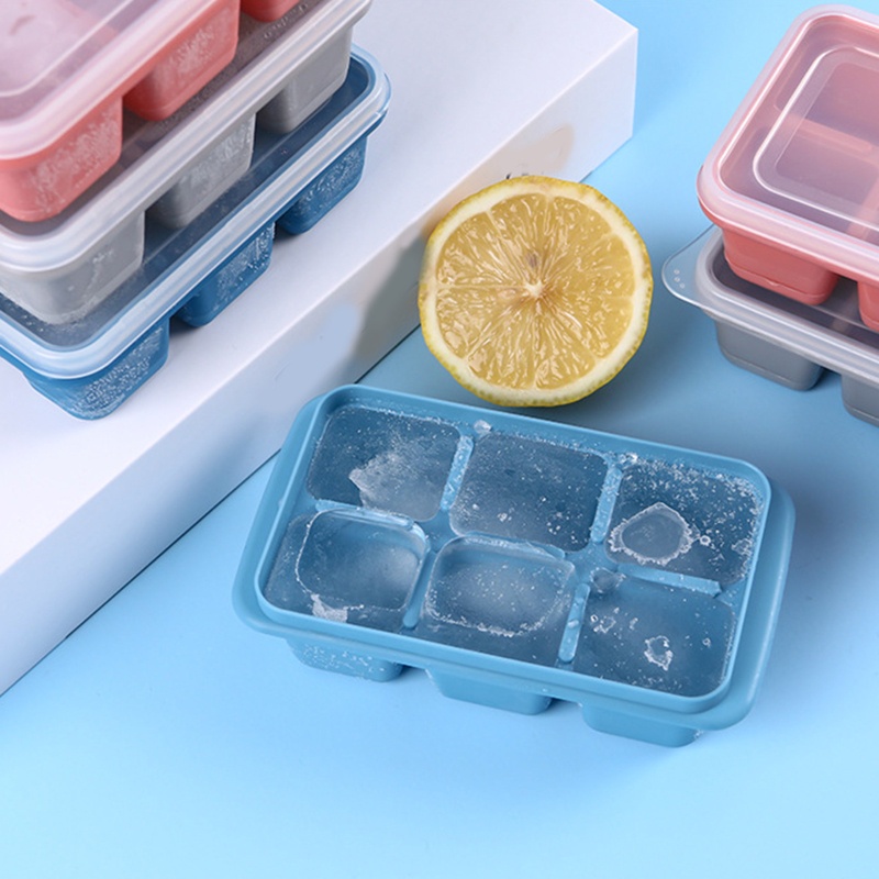 Aoto Khuôn Silicone Làm Đá Viên 6 Ngăn Hình Vuông Có Nắp Đậy DIY