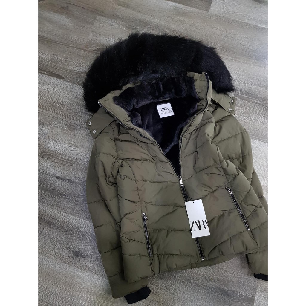Áo khoác parka dáng ngắn, lót lông thân trên lót lông 3 màu