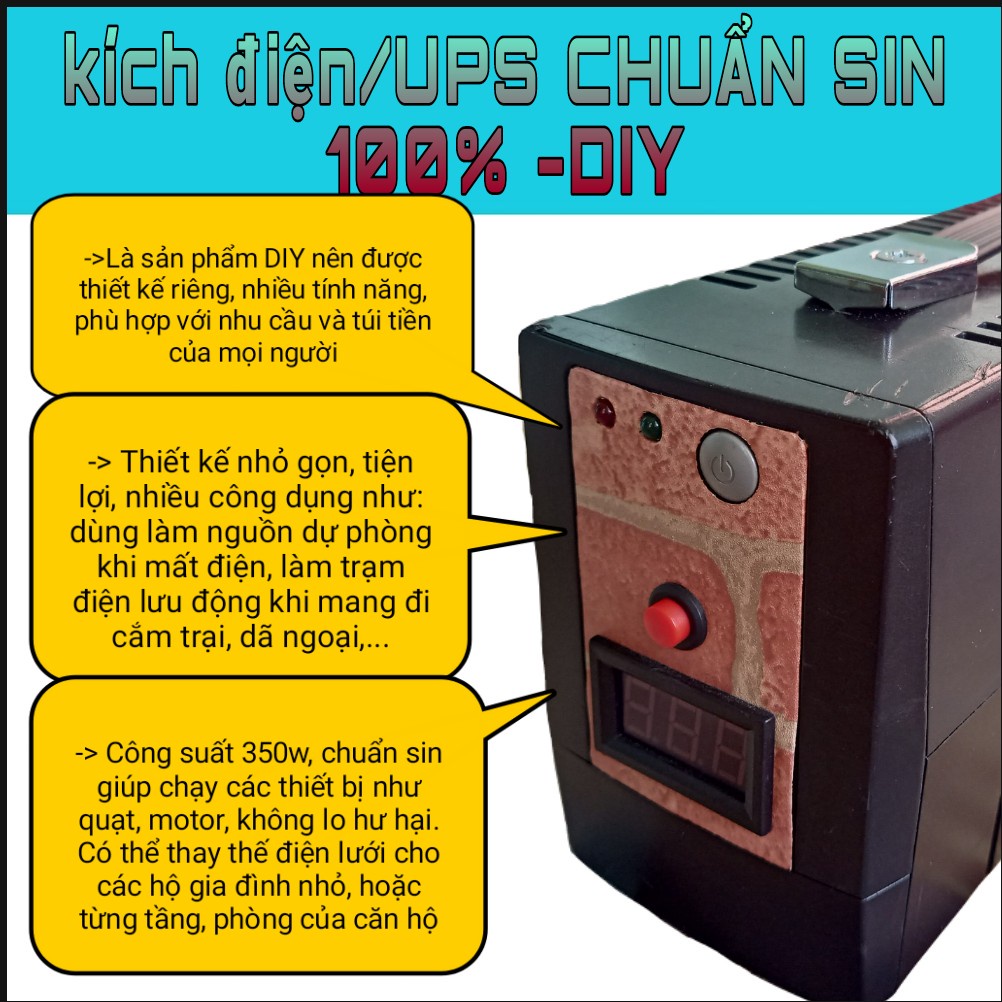 (DIY) Bộ kích điện / Lưu điện UPS SINE CHUẨN 325W trang bị pin LiFePO4 / acquy nhỏ gọn, tiện lợi, dùng cho mọi thiết bị