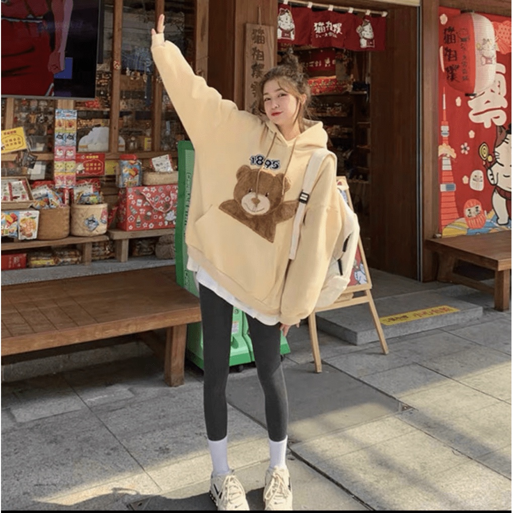 Áo Sweater Nữ Chui Đầu Phối Gấu 1895 Chất Nỉ Mềm Mịn Form Rộng Mặc Đẹp Thoải Mái [NEW UNISEX]