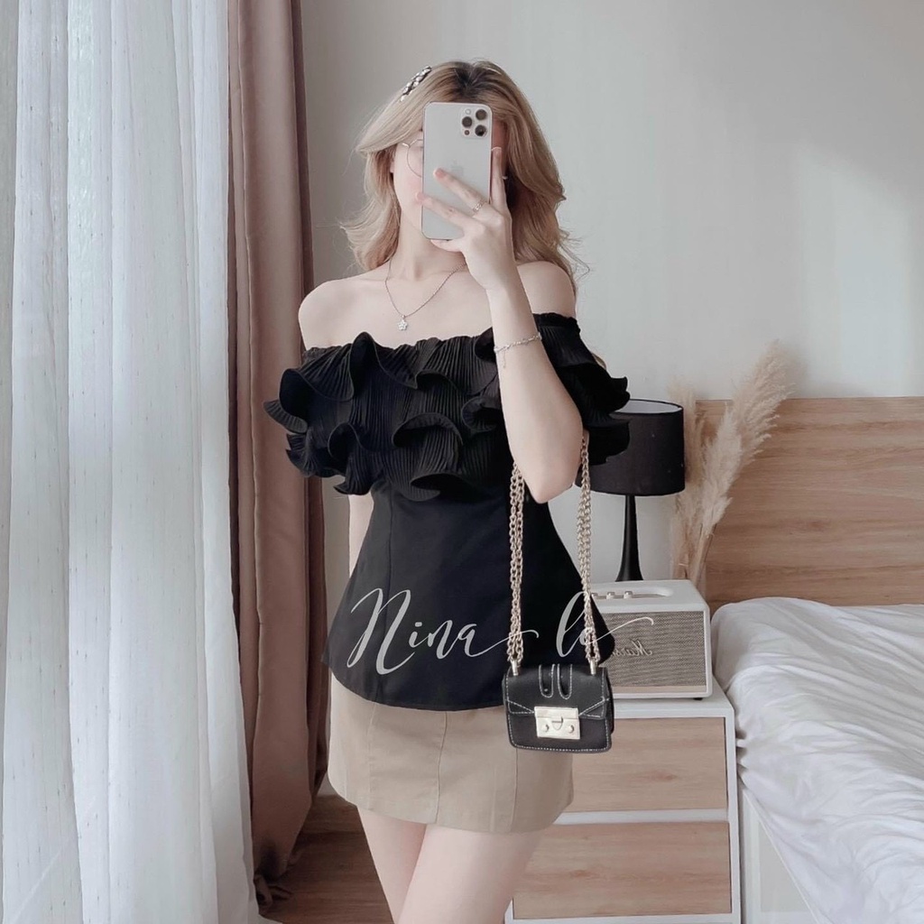 Sét áo dập ly kèm chân váy ( áo có mút ngực ) 3 màu y hình thời trang nữ dịu dàng duyên dáng