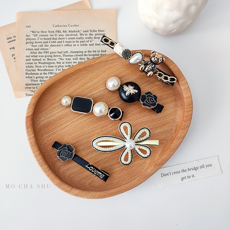 Bộ 5 Kẹp Tóc Hình Gấu Hoạt Hình Đính Ngọc Trai Phong Cách vintage Hàn Quốc