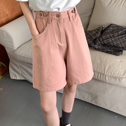 Quần short denim SUXI lưng cao màu trơn thời trang cho nữ