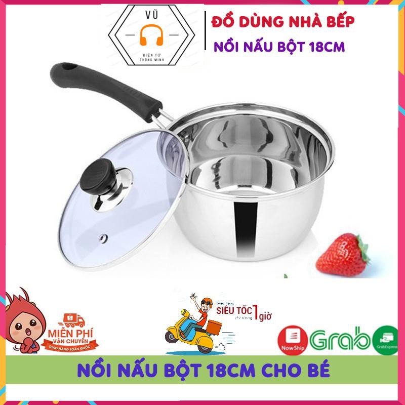 Nồi Nấu Bột, Nấu Cháo Đồ Ăn Dặm Cho Bé Inox 304 Size 18Cm Dày Dặn, Cao Cấp