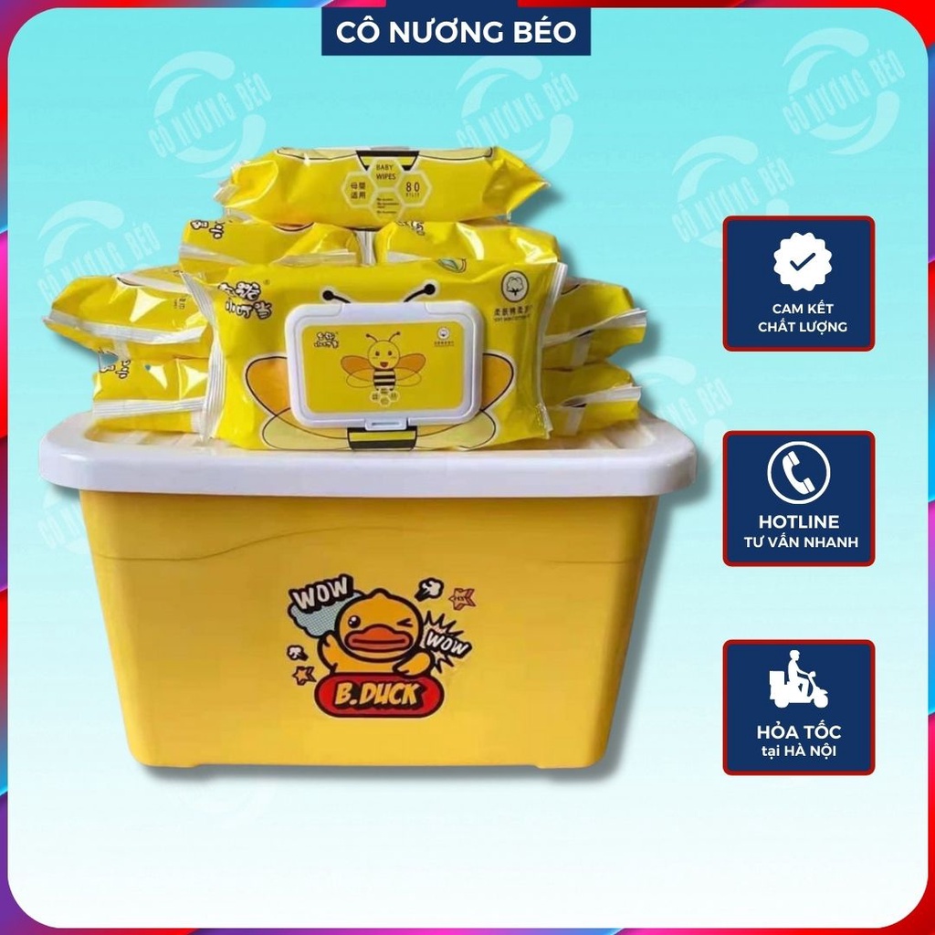 Khăn giấy ướt vịt vàng kháng khuẩn không mùi 10 gói tặng kèm thùng nhựa gói 80 tờ - Đồ ăn vặt cô nương béo