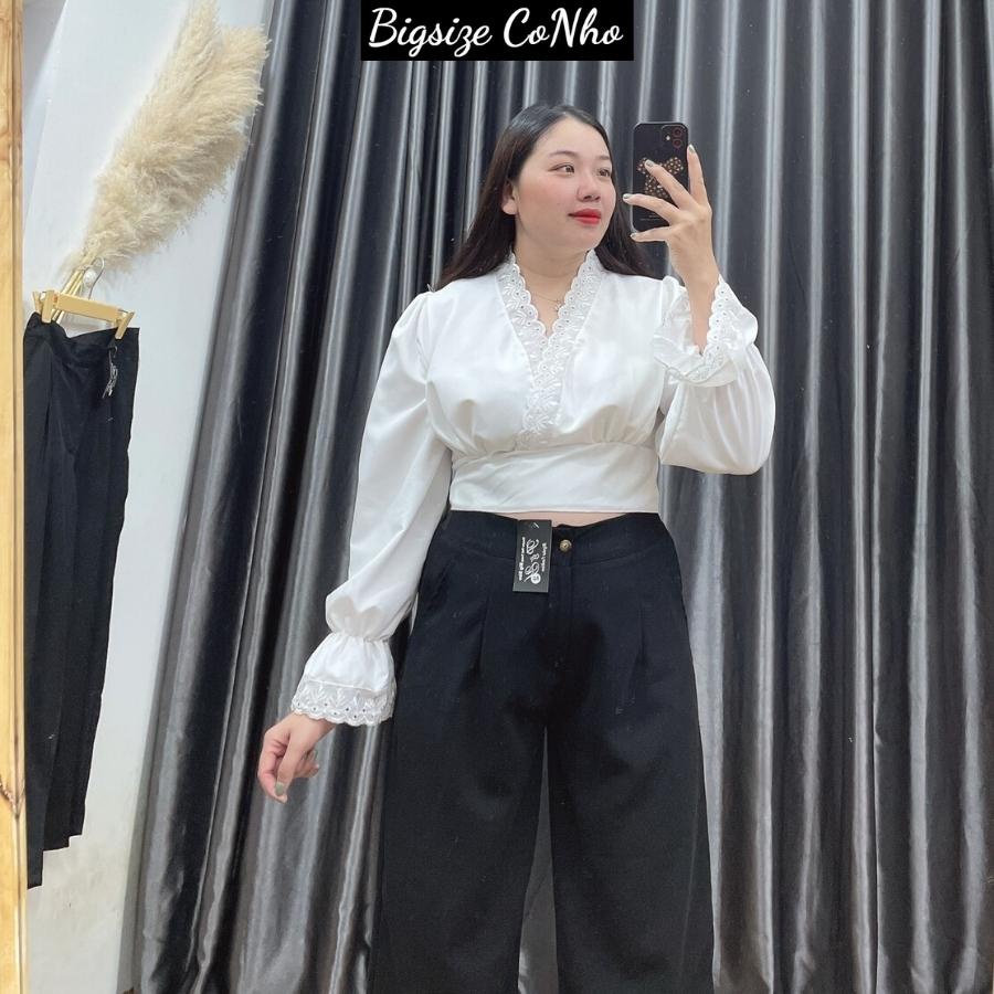 Áo somi croptop , Áo kiểu bigsize nữ cổ bèo cột dây nơ SM02