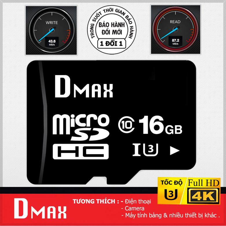 Thẻ nhớ 16Gb tốc độ cao U3, up to 90MB/s Dmax Micro SDHC - Bảo hành 5 năm đổi mới