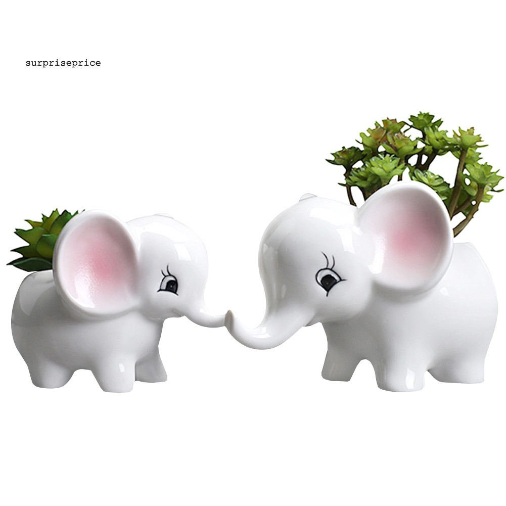 Set 2 chậu trồng cây cảnh bằng sứ hình chú voi đáng yêu phù hợp cho trang trí