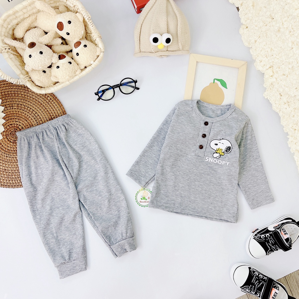 Bộ dài tay thu đông cao cấp cho bé trai bé gái sơ sinh 5-16kg, vải len tăm xuất xịn nhiều màu