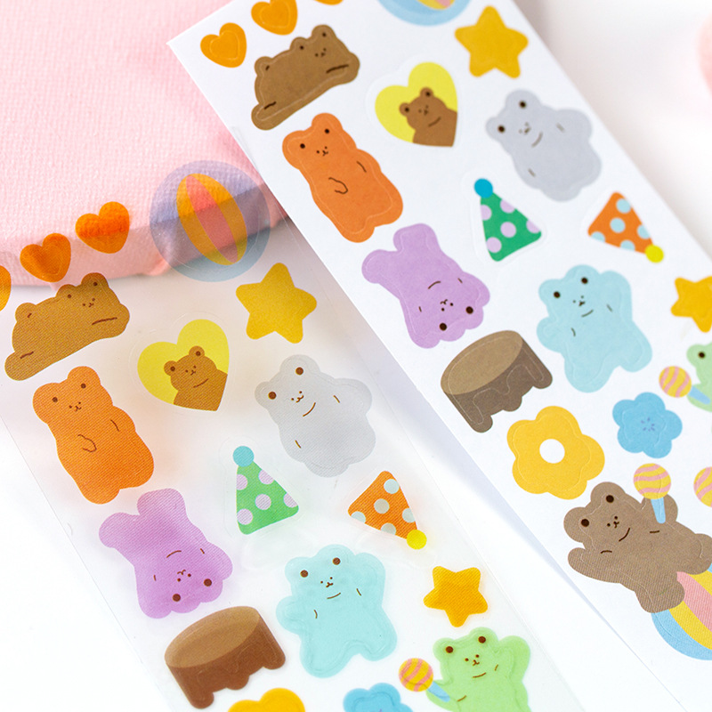 Set 4 tấm nhãn dán sticker hình gấu dễ thương phong cách Hàn Quốc ST145