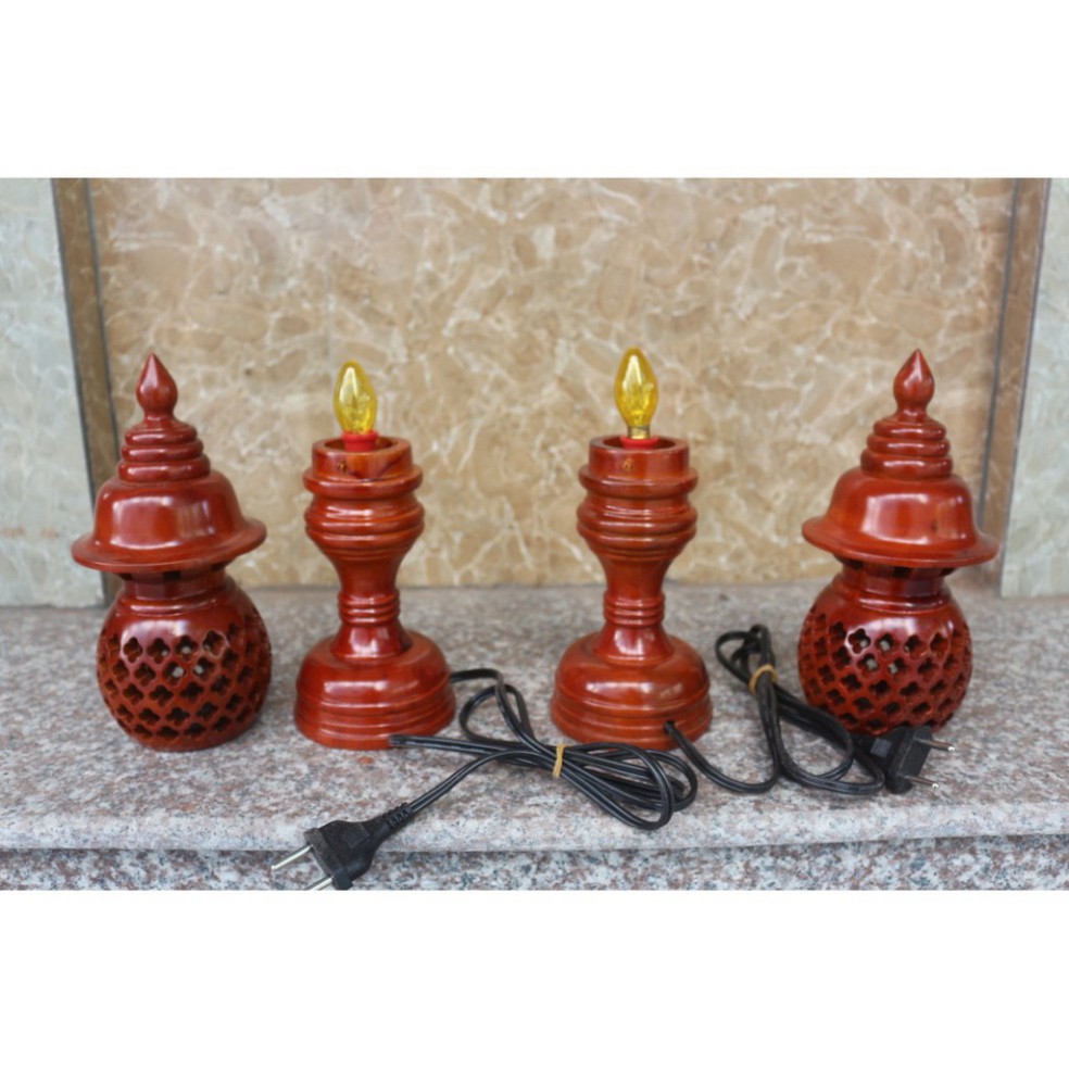 Đôi đèn tổ ong-Cặp đèn thờ gỗ xà cừ-Đèn cúng bàn thờ - ĐÚNG HÌNH ĐÚNG MẪU