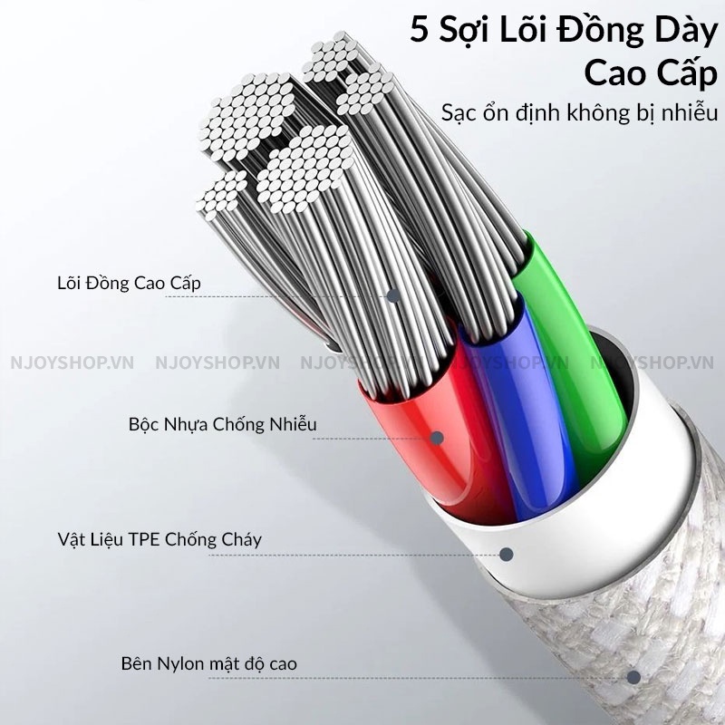 Cáp Sạc Nhanh Baseus Braided PD 20W Type C to Lightning Dây Dù Cho iPhone 11 Pro Max 12 Pro Max 13 Pro Max Njoyshop