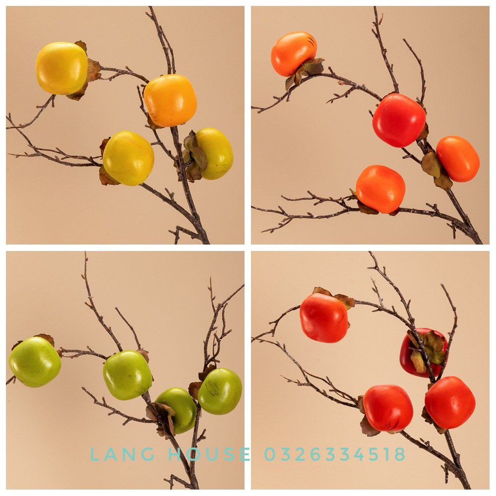 Hoa giả Lụa - CÀNH QUẢ HỒNG GIẢ DECOR TRANG TRÍ