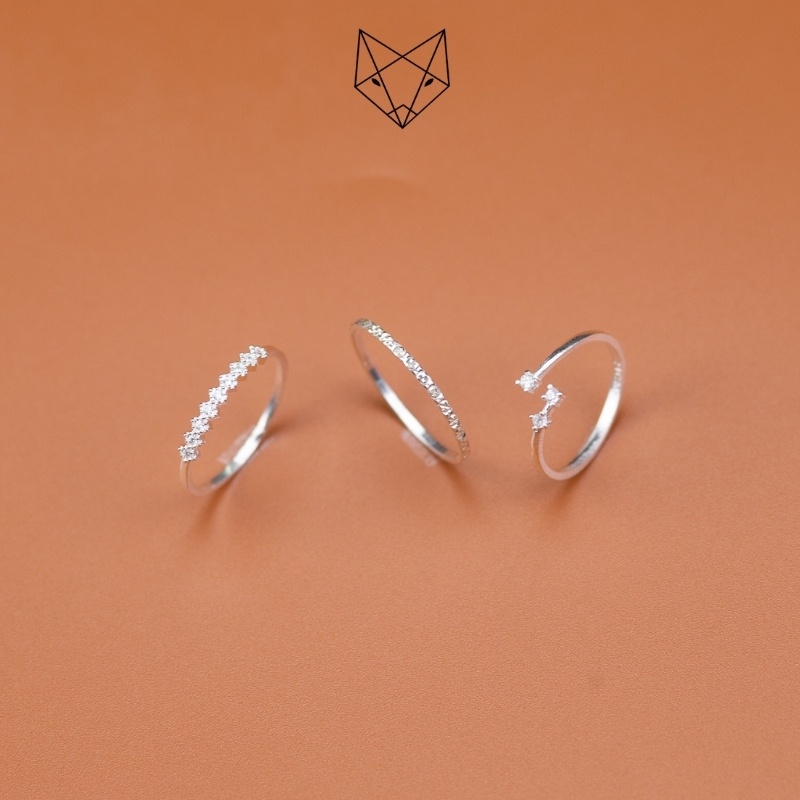 Bộ 3 Nhẫn Bạc Ta S925 CaoBac Silver Đính Đá Đơn Giản Nhẹ Nhàng Dành Cho Bạn Nữ Hằng Ngày