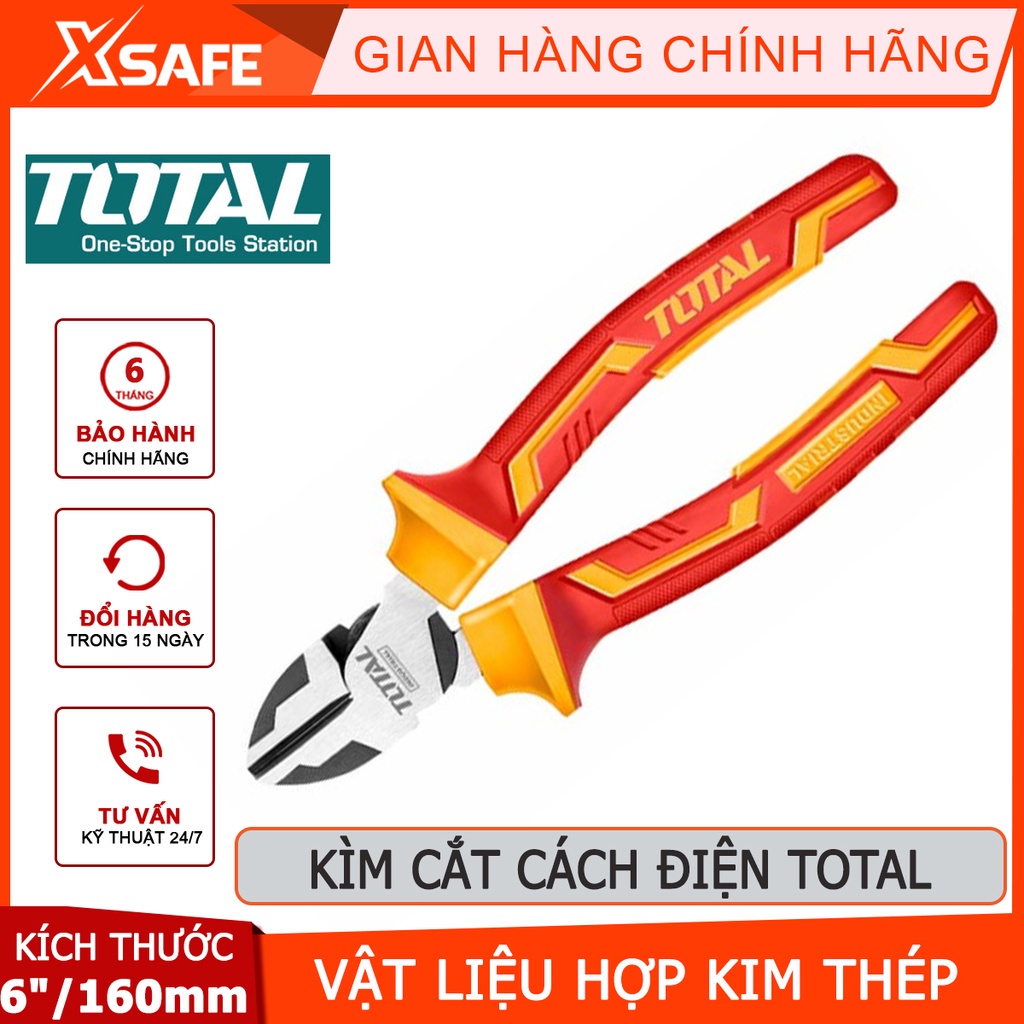 Kìm cắt cách điện TOTAL THTIP2261 Kềm cắt đầu nặng kích thước 6&quot;(160mm), đầu kềm mạ đen đánh bóng, cách điện 1000V