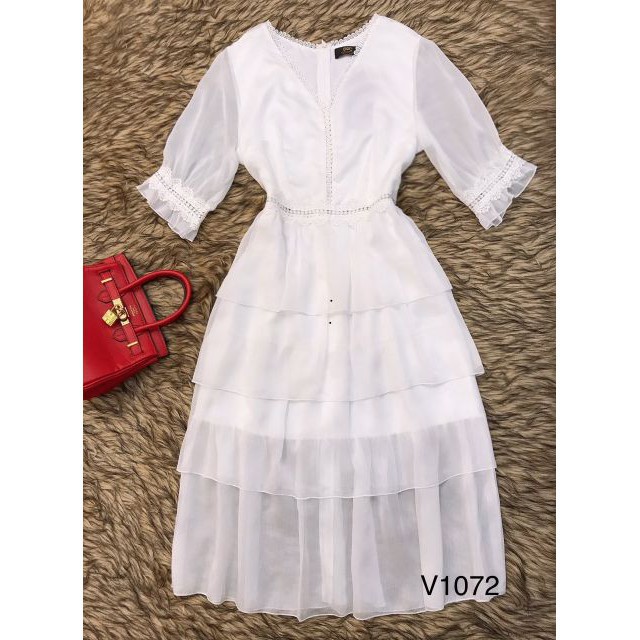 [ xả kho ] MiD Đầm cổ V 3 tầng V1072 Mie Design ảnh thật