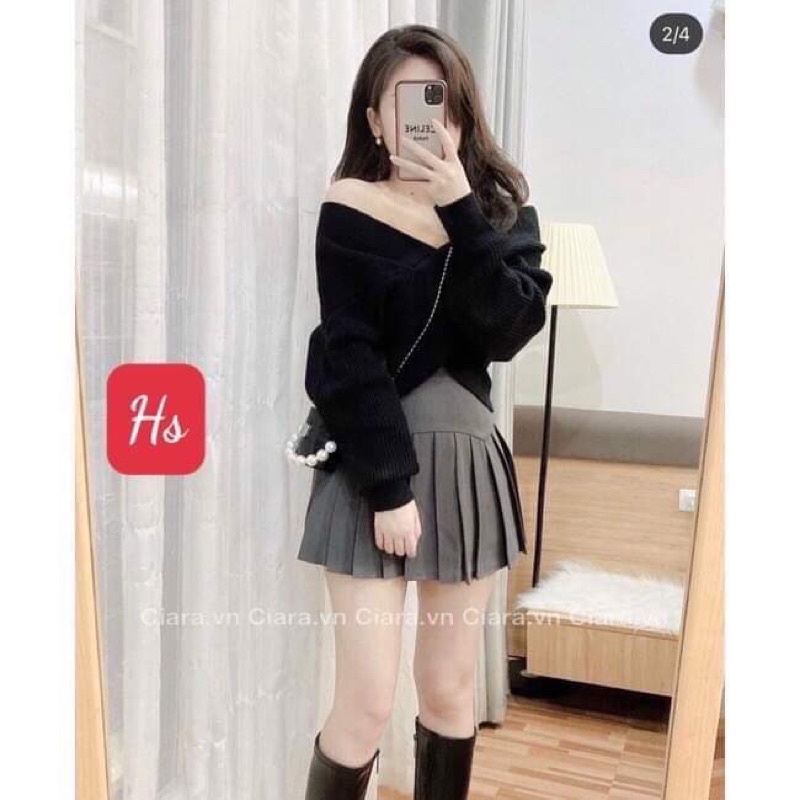 [Mã FAMARAL2 giảm 10K đơn 50K] Áo len trễ vai vạt chéo HS6