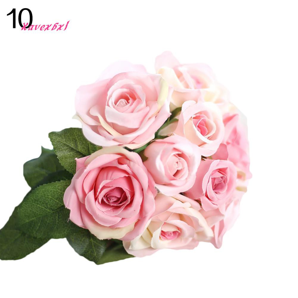 1 Bó 9 Bông Hoa Hồng Giả Trang Trí Tiệc Cưới