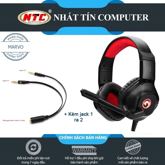 (28.4) Tai nghe chụp tai Marvo HG8929 thiết kết 1 jack cắm cả micro và phone