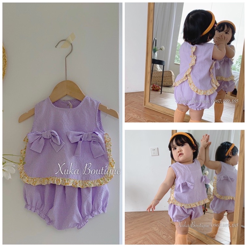 Bộ Quần Áo Cộc Tay Mùa Hè Tiểu Thư Màu Tím Quảng Châu Cao Cấp Cho Bé 1 - 8 tuổi Hãng GALAKOKO [Ảnh Thật]