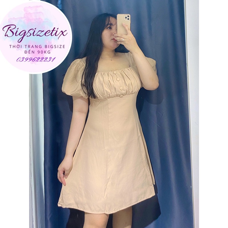 BIGSIZE  Đầm cổ vuông tay phồng bigsize 50-90kg mẫu chụp thật 100%