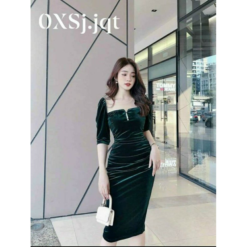 💞ĐẦM BODY NHUNG KẾT CƯỜM NGỰC CỔ LƯỚI CỰC SANG 💞