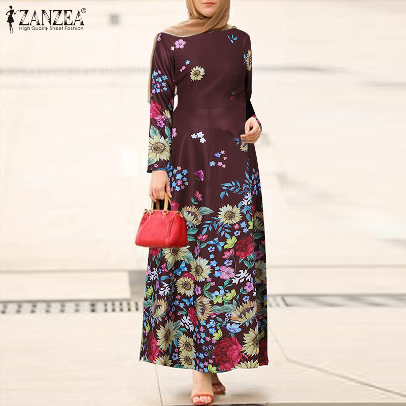Đầm Maxi ZANZEA Tay Ngắn Thời Trang Dành Nữ Phong Cách Hồi Giáo