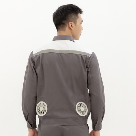 Áo Quạt Điều Hòa Chống Nóng Làm Mát Bảo Hộ Lao Động Màu Ghi Có Phản Quang Chỉnh Được 4 Mức Gió Đủ Size