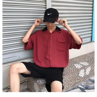 Sơ mi tay ngắn cổ- Màu Đỏ (unisex)